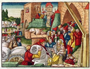 Samaria bajo asedio, de la Biblia de Lutero, c.1530 de German School